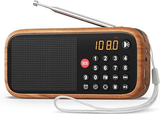 LEOTEC FM Radio with Bluetooth,Digital Radio,Portable Vintage Wood Table Alarm Clock,Best Reception,Type-C Charging, SOS/AUX/USB,Ideal for Seniors