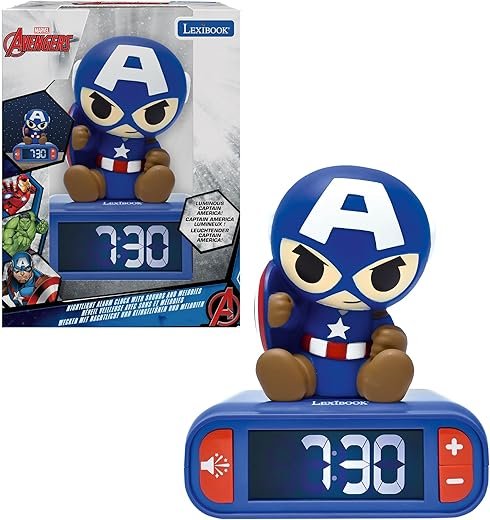 LEXiBOOK, Marvel Avengers, Avengers Nightlight Alarm Clock, Sounds and Melodies, Backlit LCD Screen, Luminous, Snooze, RL800AV1