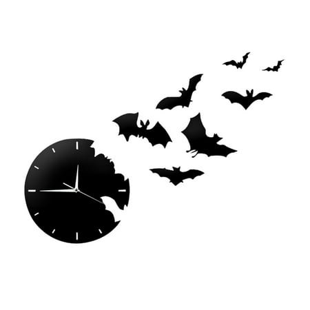 LIJCC 3D Wall Clock Bat Wall Decor Realistic Scary Bat Silhouette Wall Clock Scary Decoration Clock Wall Wall Clock Silhouette Realistic 3D Bat Bat Wall Home Diy