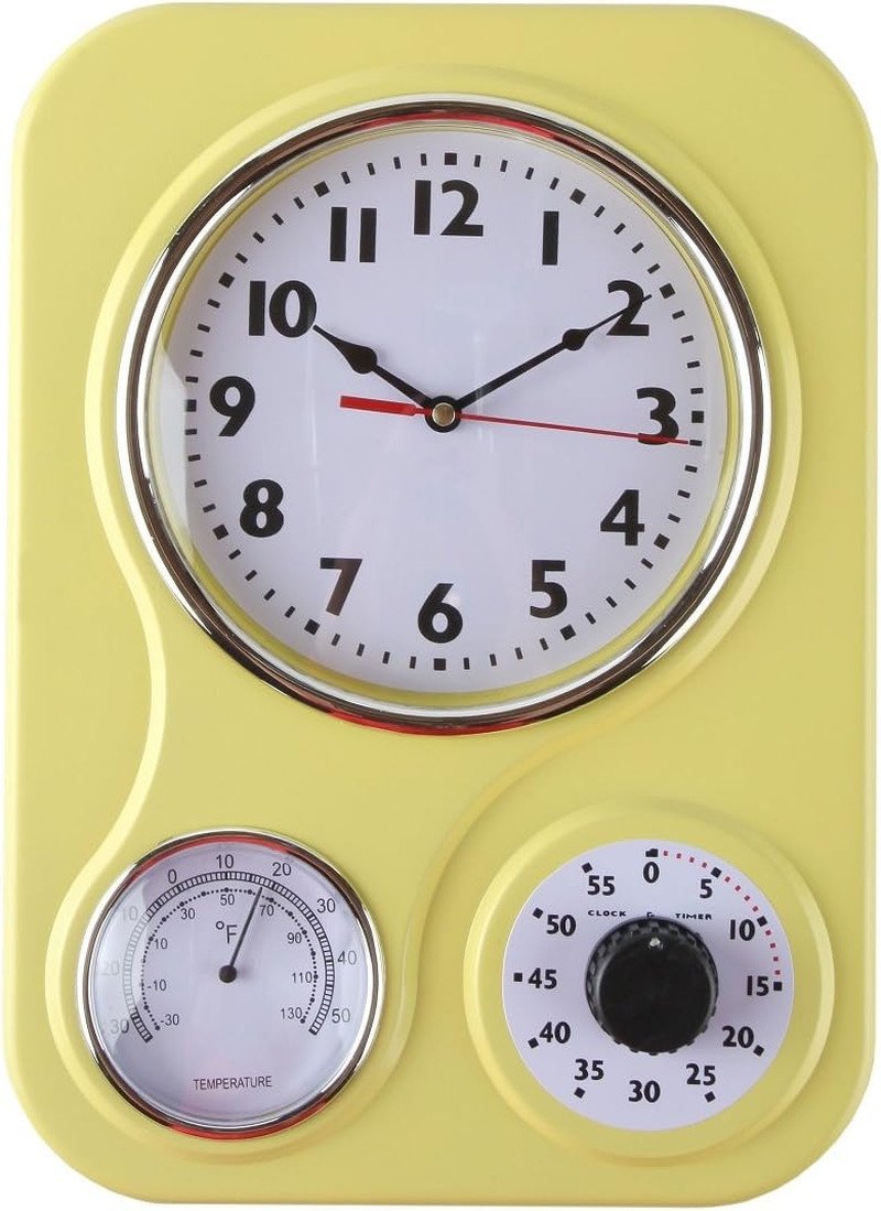 Lily'S Home Retro Kitchen Wall Clock, with a Thermometer and 60-Minute Timer, Id