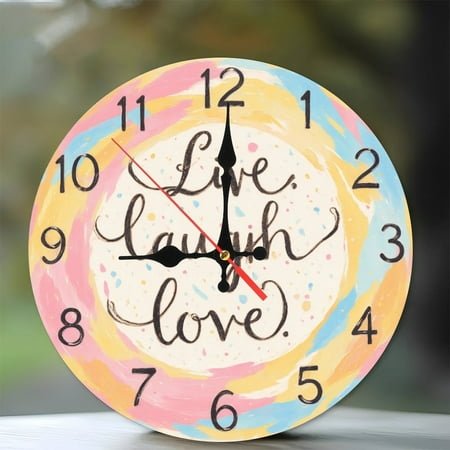 Live Laugh Love Wall Clock Home Decor Gift 10-Inch Silent Wooden Wall Clock, Battery Operated (AA Batteries Not Included), Artistic Home Decor