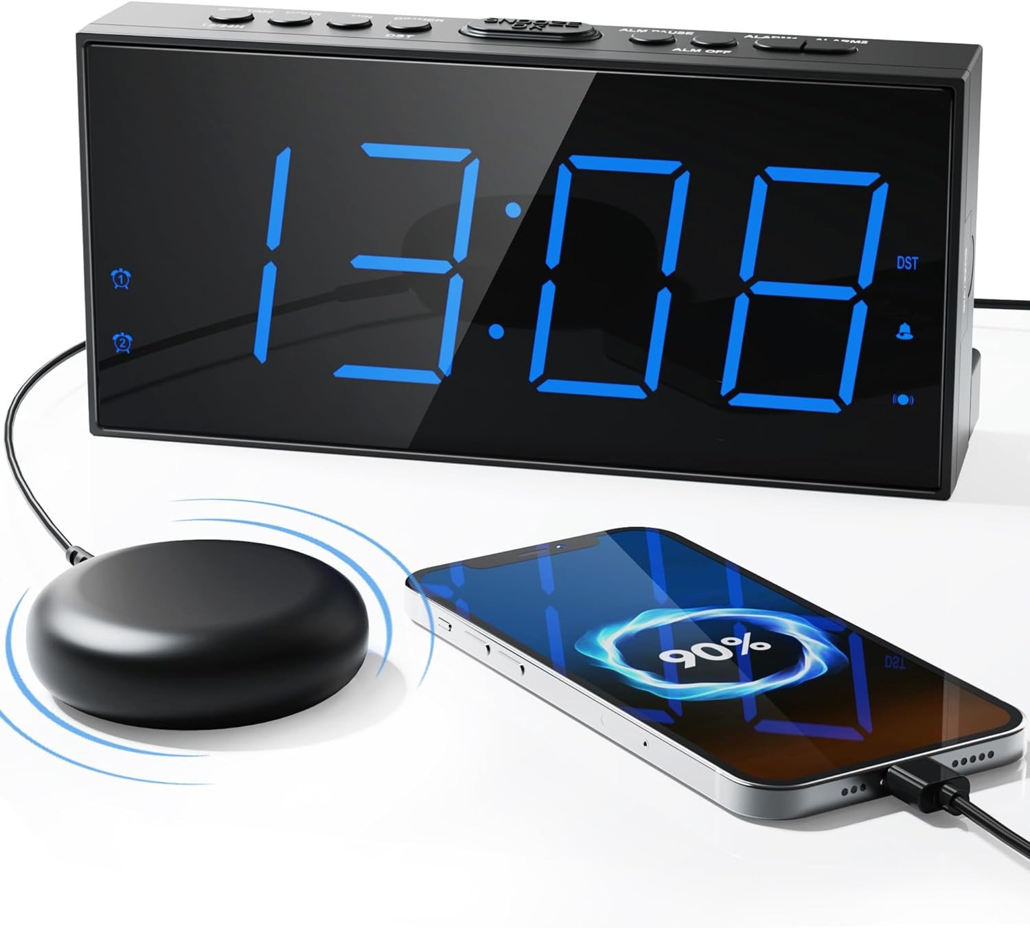 Loud Alarm Clock with Bed Shaker, Vibrating Alarm Clock for Heavy Sleepers Heari