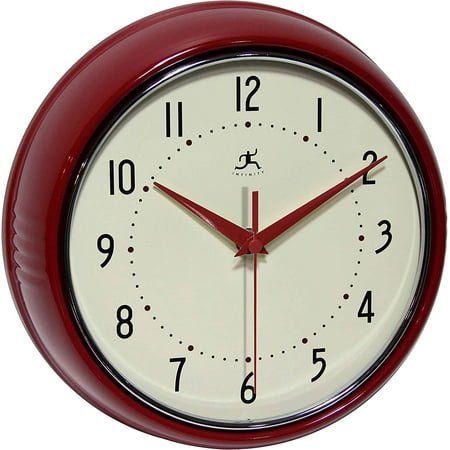 LTD. Retro 9 inch Silent Sweep Non-Ticking Mid Century Modern Kitchen Diner Wall Clock Quartz Movement Retro Wall Clock Decorative (Red)…