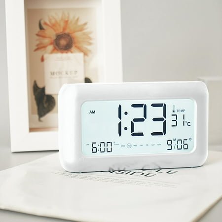 lulshou 170 ° Wide Angle Display LCD Screen Electronic Clock Three Groups Of Alarm Clock, Day, Date And Temperature Display With Night Light, Rechargeable