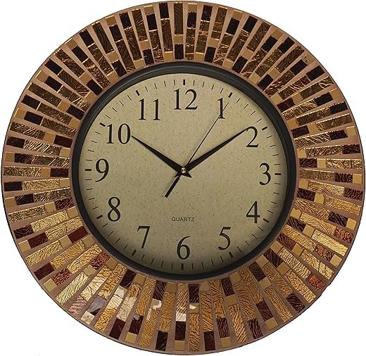 Lulu Decor, Amber Rays Mosaic Wall Clock with 9.5 Glass Dial, Silent Movement for Living Room & Office Space(LP84)