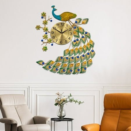 Luxury Peacock Large Wall Clock Metal Living Room 3D Wall Watch Home Decor Gift