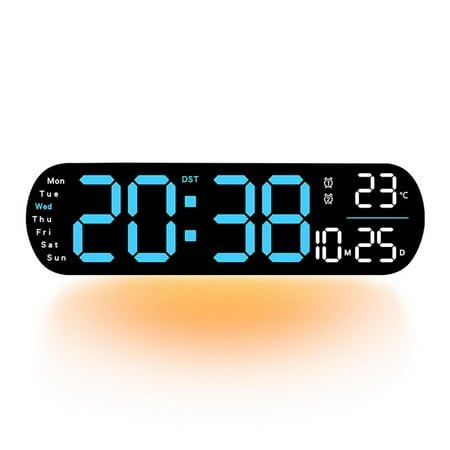 MagicXflow Alarm Clock,13.7 Inch Digital Wall Clock with Remote Control, Large Display, LED Clock for Living Room, Bedroom, Auto-Dimming, 9 RGB color modes,Auto DST, Date, Week, Temperature-A