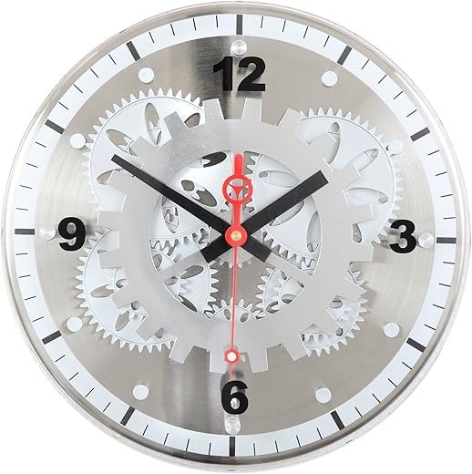 Maple's 12-Inch Moving Gear Wall Clock, Glass Cover