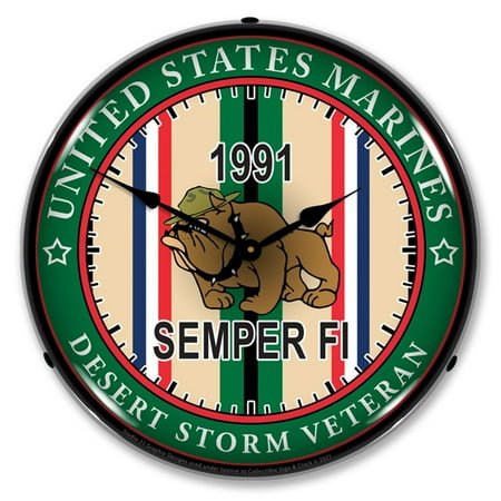 Marine Veteran Operation Desert Storm LED Wall Clock, Military Patch Design, Lighted 14 inch