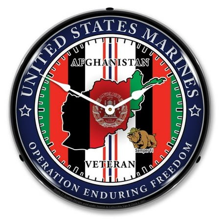 Marine Veteran Operation Enduring Freedom LED Wall Clock, Military Patch Design, Lighted 14 inch