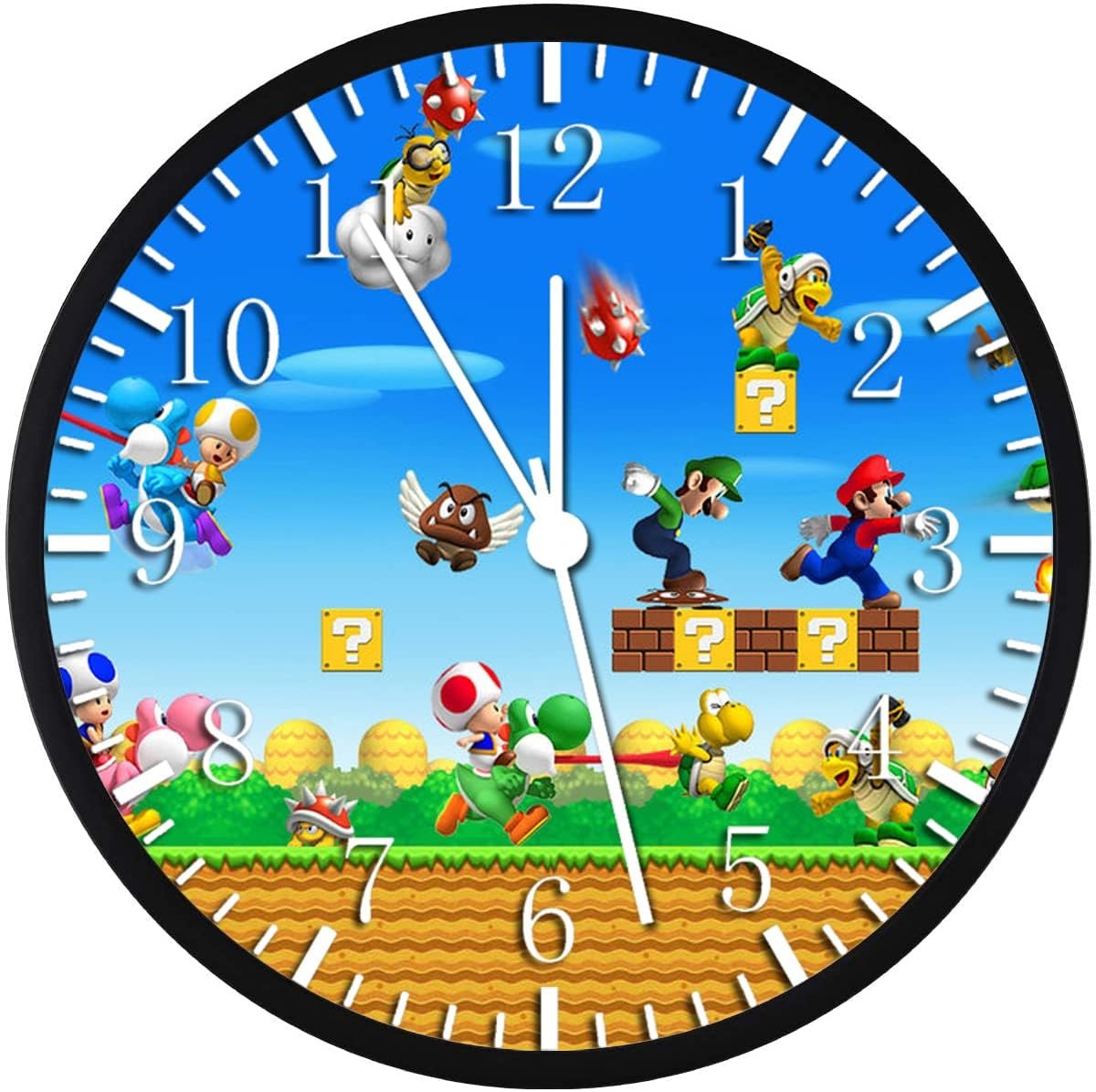Mario Wall Clock Large 12 Clear Glass Face Silent Non-Ticking Nice for Gift or Décor W425