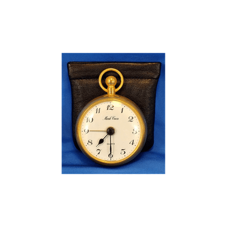 Mark Cross Pocket Watch Form Brass Travel Quartz Alarm Clock w/Leather Case