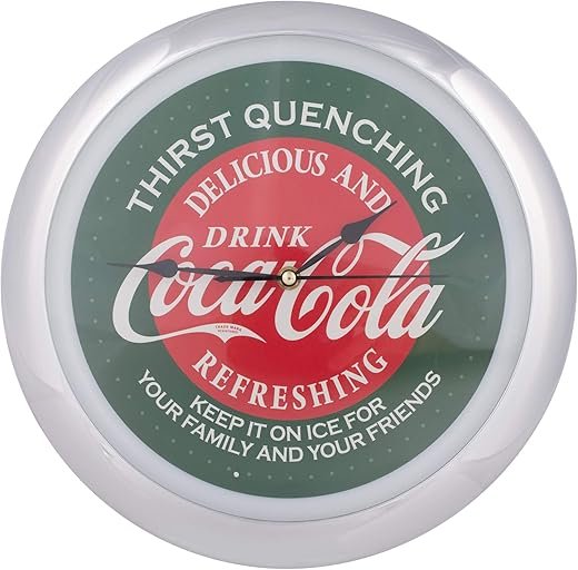 Mark Feldstein & Associates Coca Cola Diner Thirst Quenching Chrome Tone 13 inch Glass Clock