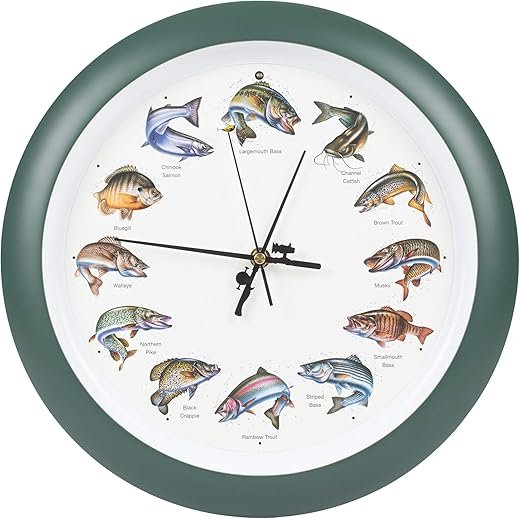 Mark Feldstein Splashing Gamefish Hourly Fishing Sounds Wall/Desk Clock, 13 Inch
