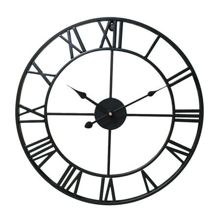 Masteelf 40CM Vintage Clock European Hollowed-out Roman Numeral Silent Clock Handmade 3D Large Round Decorative Clock For Living Room Bedroom Kitchen(Black)