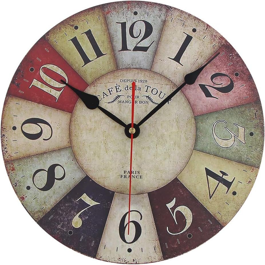 MDF Wooden Wall Clock Vintage Rustic Country round Decorative Clock Retro Style