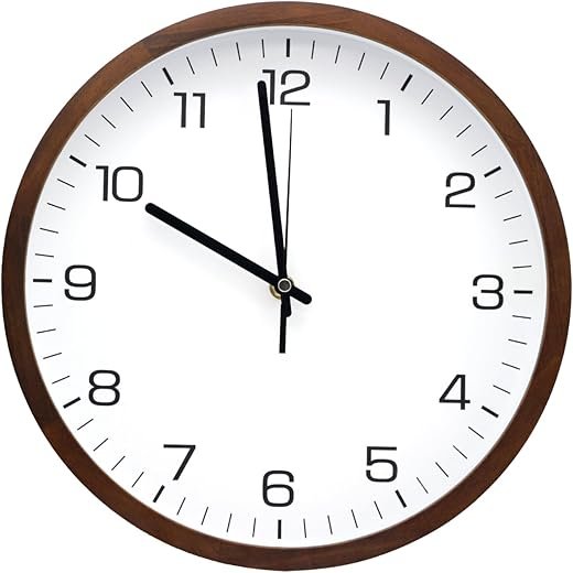MEIRED Wooden Wall Clock 12 Inch Silent Non Ticking Wall Clocks Battery Operated Wood Analog Retro Round Clock Decorative for Kitchen,Home,Living Room,Classroom, Walnut White