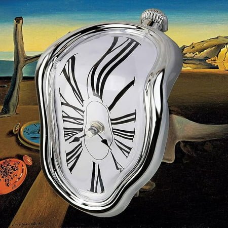 Melting Clock, Salvador Dali Watch Melted Clock for Decorative Home Office Shelf Desk Table Funny Creative Gift, Rome Silver