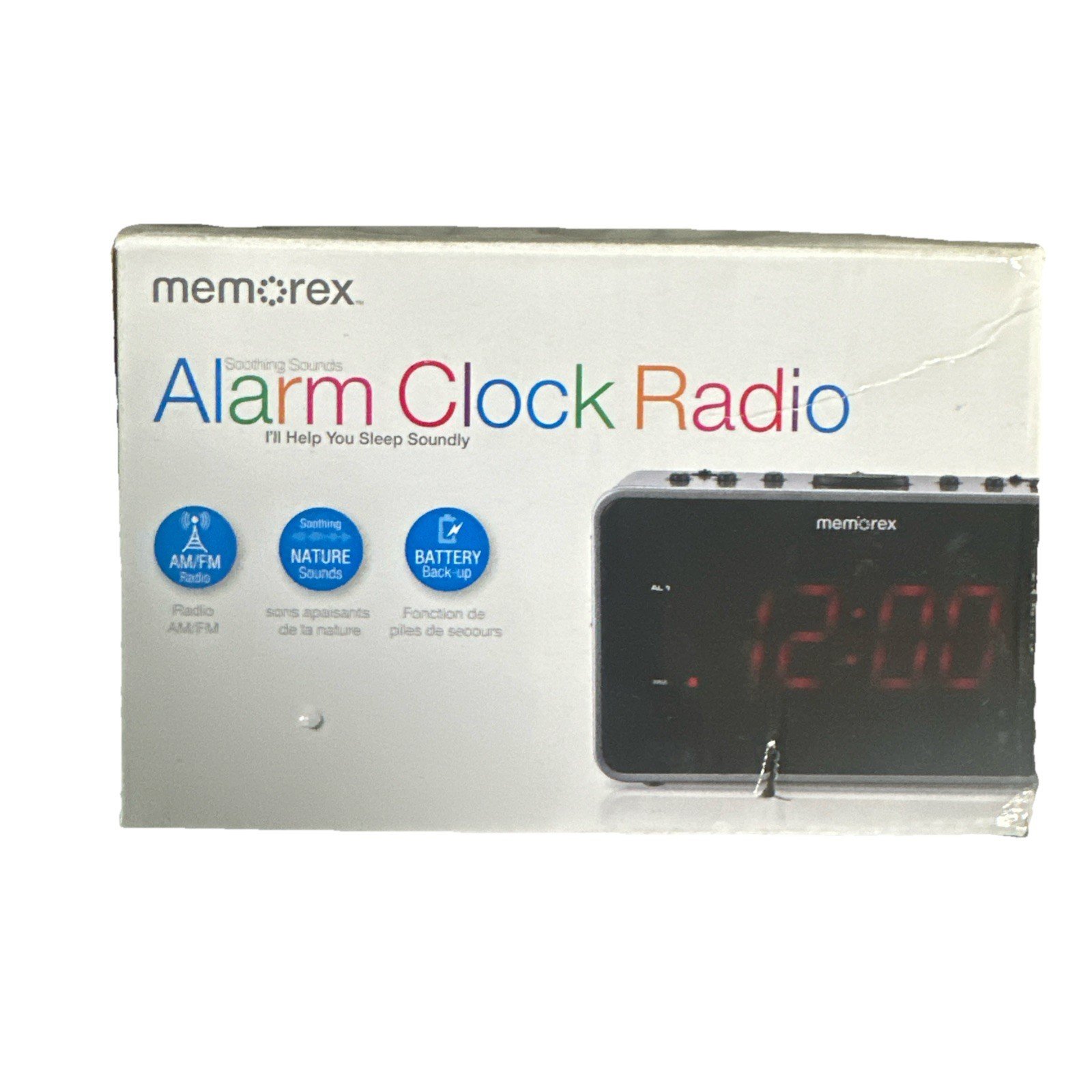 Memorex Digital Alarm Clock AM/FM Radio Soothing Sounds MC6306BKA w/Box