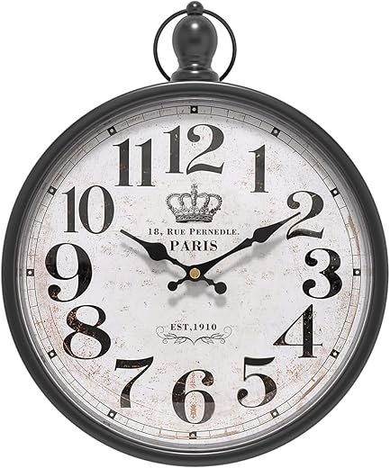 Menterry Retro Round Wall Clock. Black Vintage Antique Style Decor Wall Clocks for Kitchen,Farmhouse,Bedroom,Bathroom,Office, (11.8 H x 9.3 W)