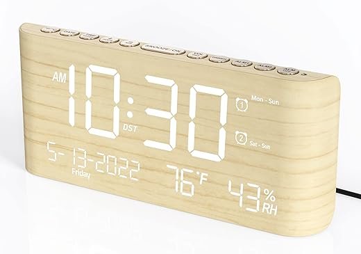 Mesqool Digital Alarm Clock for Bedrooms, with Temperature & Humidity, Weekday/Weekend Mode, Dual Alarm, 5 Levels Dimmer, 12/24H, Snooze, Battery Backup, Loud Alarm Clock for Heavy Sleeper