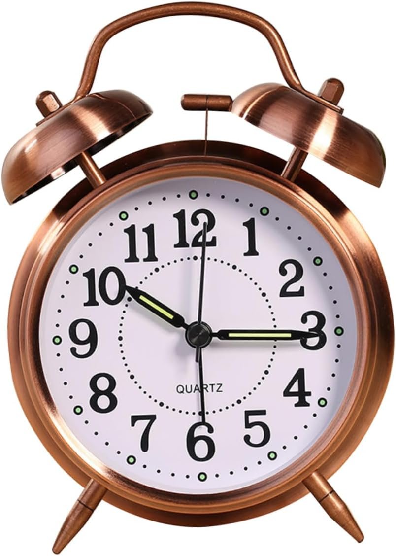 Metal Double Bells Alarm Clock Modern Night Light Silent for Home and Office