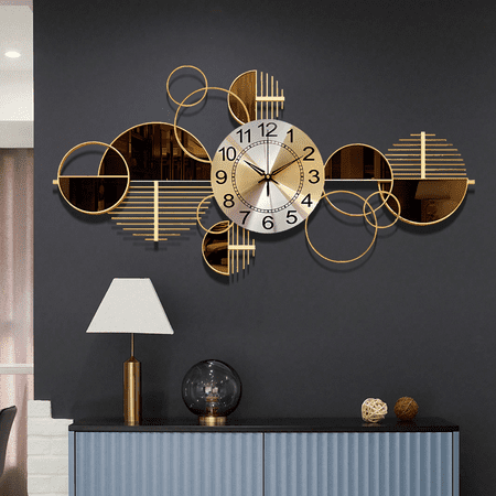 Metal Wall Clock Decorative 3D Metal Wall Art Clock For Living Room Bedroom Creative Modern Big Wall Clock Decor With Silent No-Ticking 34 X 17 Inch