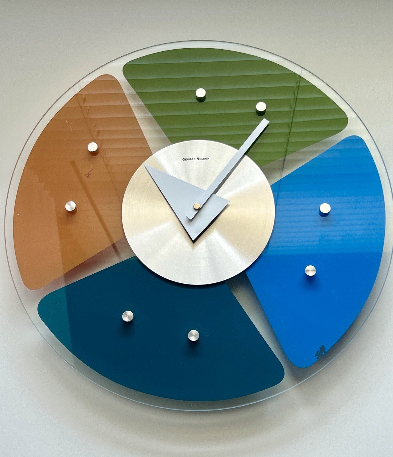 Mid Century George Nelson Multi Colored Petal Glass Wall Clock