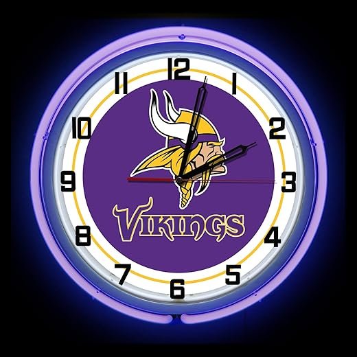 Minnesota Football Bar Man Cave 19 Purple Double Neon Wall Clock Sign