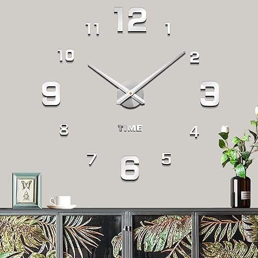 Mintime Modern Frameless DIY Wall Clock Large 3D Wall Watch Mirror Numbers for Home Office Decorations
