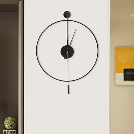 Miumaeov 20 Classical Large Decorative Wall Clock with Pendulum Modern Round Non-Ticking Silent Metal Wall Clocks for Living Room Bedroom Study Office Black