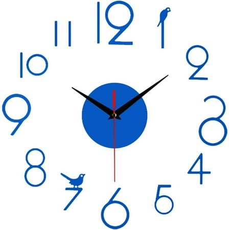 Miyuadkai Hangs Frameless 3D Wall Clock Large Silent for Living Room Modern Wall Clock Number for Bedroom Home Office Decor Easy to Emble Utility Blue one Size