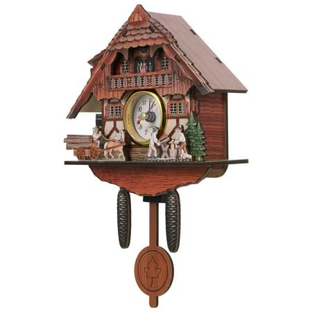 MLINS Cuckoo Clocks with Cuckoo Bird House Wall Clock Bedroom Decor 22.9X12.8CM Brown
