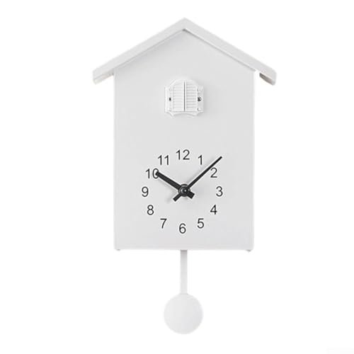 Modern Bird House Wall Clock, Cuckoo Clock for Study, Bedroom, Living Room, Kitchen, Battery Operated(White)