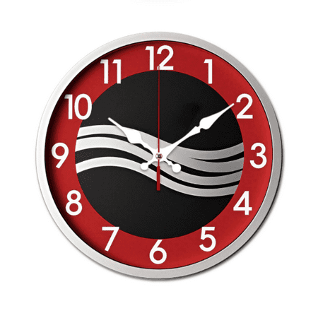 Modern Irregular Geometric Vintage Round Wall Clock - 10 Inch Silent Non-Ticking Artificial Wood Black & Red Contemporary Design for Home Kitchen Living Room Office Decor - AA Battery Not Included