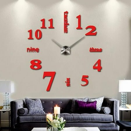 Modern Large Wall Clock 3D Mirror Sticker Big Number Watch Clock Sticker DIY Home Decor