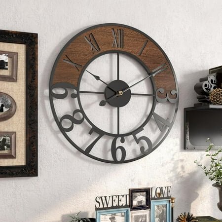 Modern Large Wall Clock Decorative Metal Mid Century Wall Clocks, Gold Big Silent Non-Ticking Clock, Modern Handmade Home Art Decor for Living Room, Bedroom, Dining Room, 24 Inch