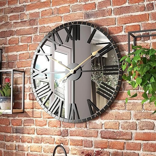 Modern Mirror Wall Clock, Large Vintage Retro Wall Decor, Metal Frame Big Silent Non Ticking Clock for Living Room Decor, Kitchen, Bedroom, Study Decoration, 27.5 Inch