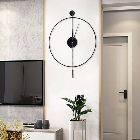 Modern Silent Wall Clock with Pendulum, Stylish Metal Design, Quiet Quartz Movement, Large 23.6-inch Round, Battery Operated for Home & Office Décor