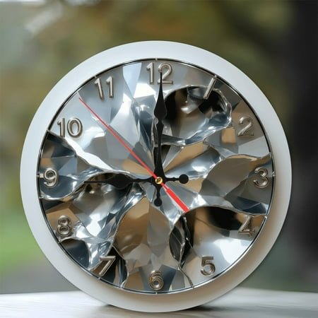 Modern Silver Decorative Wall Clock with Unique Design 10-Inch Silent Wooden Wall Clock, Battery Operated (AA Batteries Not Included), Artistic Home Decor