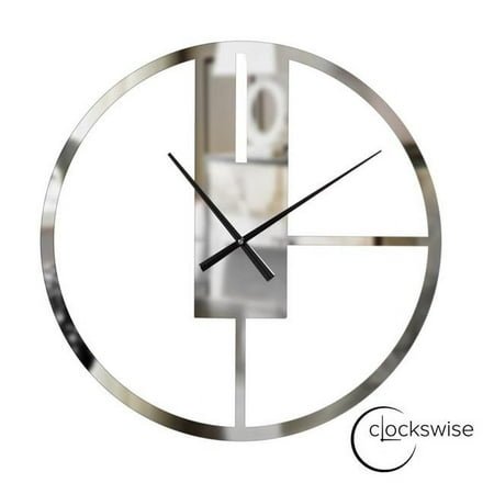 Modern Silver Metal Round Wall Clock 22.75 Inch Mirror Face Decorative Timepiece