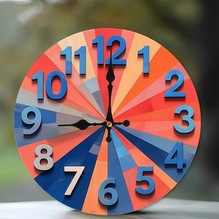 Modern Sunburst Wall Clock Colorful Home Decor 10-Inch Silent Wooden Wall Clock, Battery Operated (AA Batteries Not Included), Artistic Home Decor