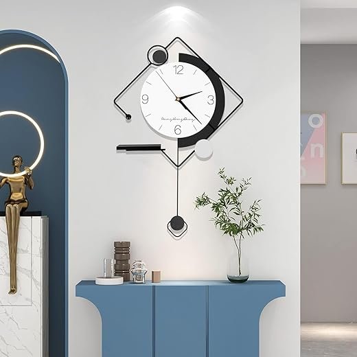 Modern Wall Clock,Large Wall Clock for Living Room Decor Modern Silent Pendulum Wall Clock for Home House Kitchen Bedroom Large Decorative Wall Clock with Shelf