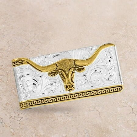 Montana Silversmiths Unisex Two-Tone Carved Longhorn Money Clip - MCL5235 One Size