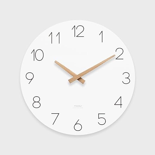 mooas Flatwood Wall Clock (Wood Big),13 Non-Ticking Sweep Movement Decorative Battery Operated Wooden Wall Clock for Home Living Room Kitchen Bedroom Office School