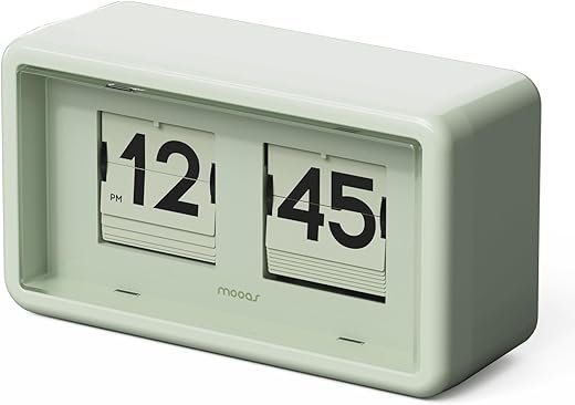 mooas Newtro Flip Desk Clock, Retro Design Auto Flip Clock, Automatic Turning Vintage Flip, Battery Powered, AM/PM, Home Décor Ideal for Home Office School Hotel Café (Olive)