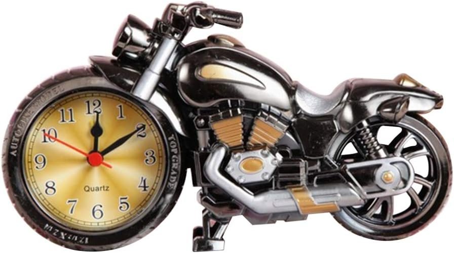 Motorcycle Clocks Vintage Desk Clock Tabletop Alarm Clock Battery Operated Rustic Farmhouse Decor for Fathers Day Dad Him Boyfriend Black Silver