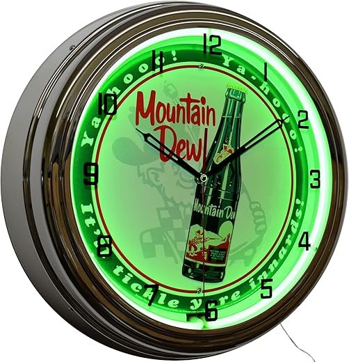 Mountain Dew Ya-Hooo! Nostalgic Sign Neon Lighted Clock Home Decor (16 Green)