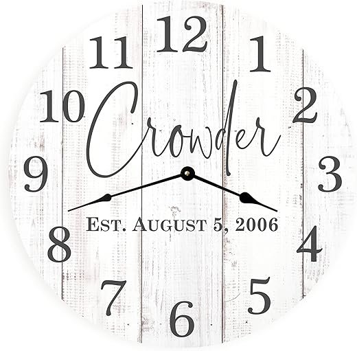 MRC Wood Products Custom Personalized Wall Clock with Family Last Name and Established Date Multiple (13 Inch Diameter)