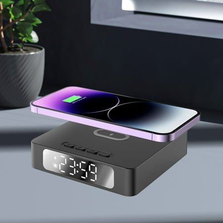 Multi-Functional Wireless Charging Clock, 15W Fast Wireless Charger Alarm Clock, Compatible with iOS and Android Devices, Digital Clock and Charging Dock